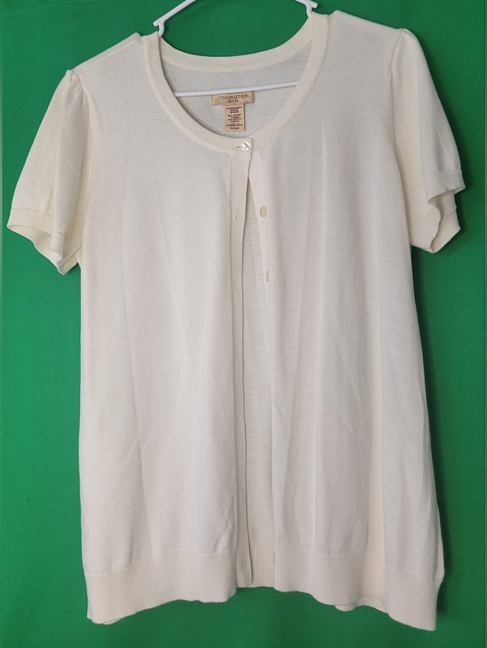 Covington Women's Short Sleeve Ivory Cardigan XL Petite XLP